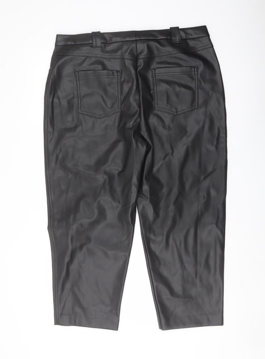 Marks and Spencer Womens Black Polyester Trousers Size 18 L23 in Regular Button