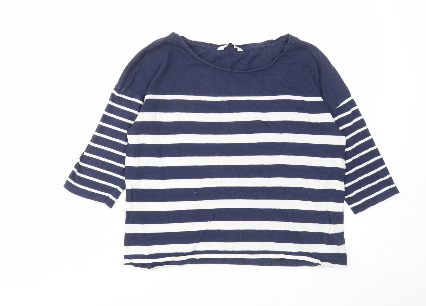 Pull&Bear Womens Blue Striped Cotton Basic T-Shirt Size S Boat Neck