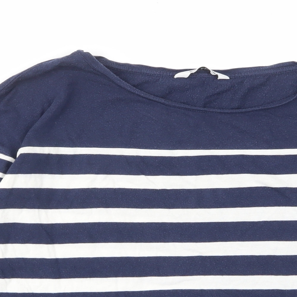 Pull&Bear Womens Blue Striped Cotton Basic T-Shirt Size S Boat Neck