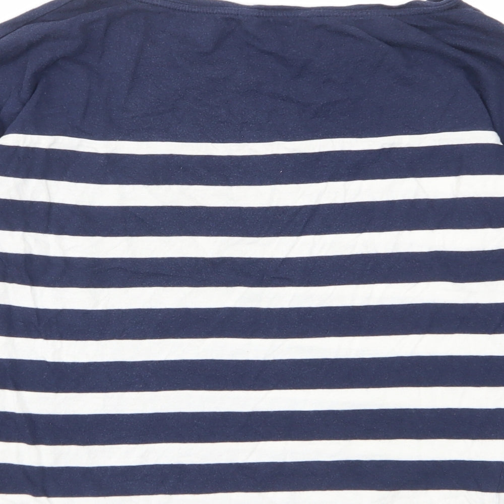 Pull&Bear Womens Blue Striped Cotton Basic T-Shirt Size S Boat Neck