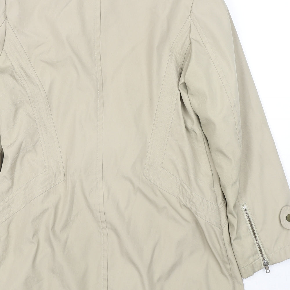Brand and care label for Principles women’s beige parka jacket, size UK 14, zip - detachable fleece
