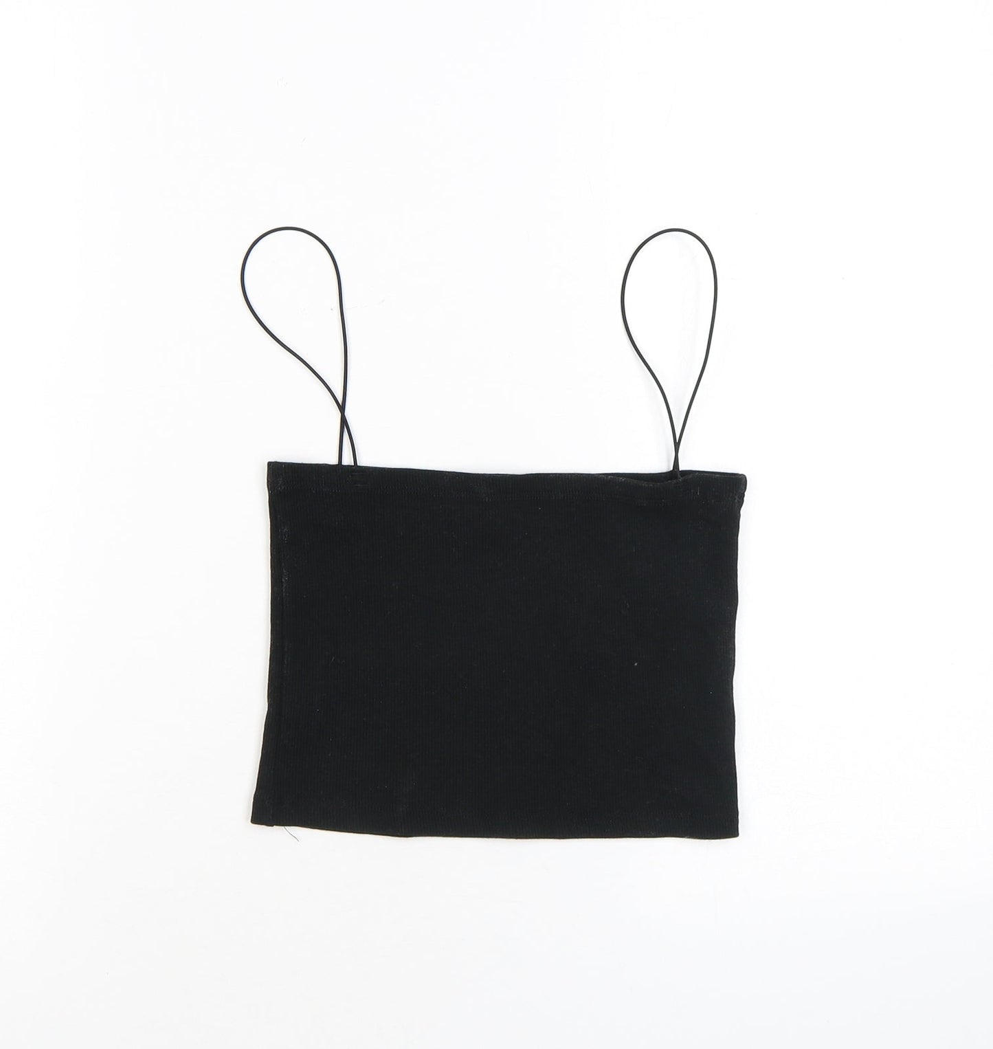 Pull&Bear Womens Black Cotton Cropped Tank Size L Square Neck
