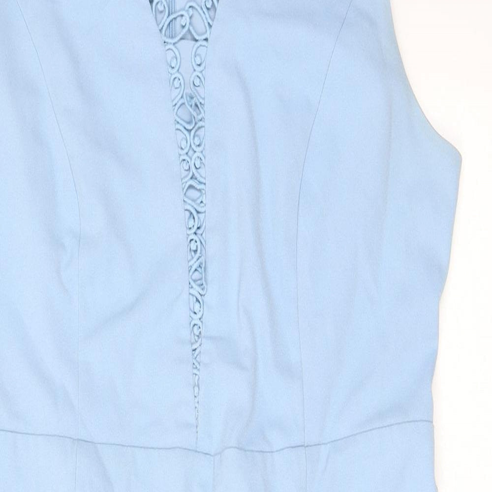 Fenn Wright Manson Womens Blue Polyester Pencil Dress Size 14 V-Neck Zip - Crochet Detail