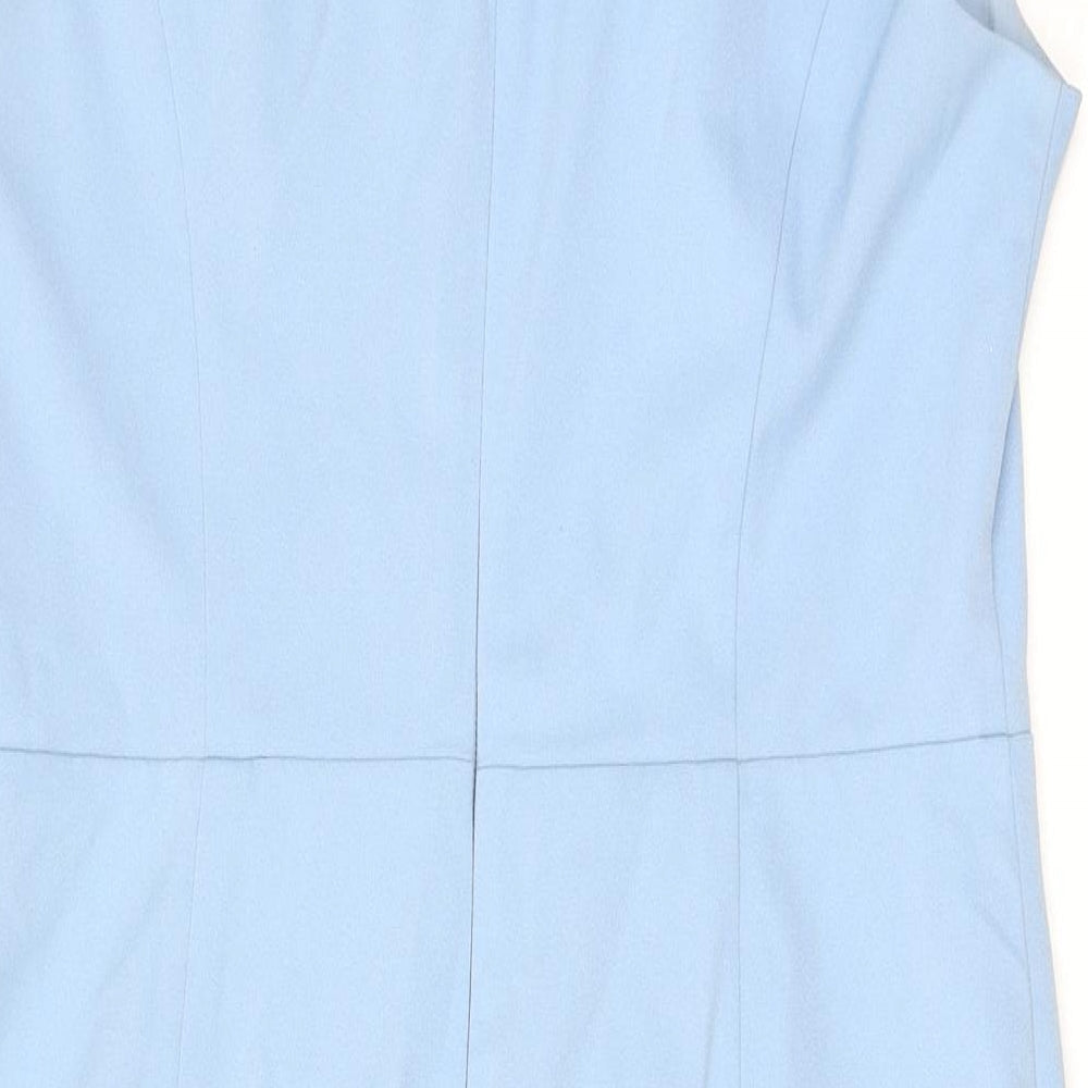 Fenn Wright Manson Womens Blue Polyester Pencil Dress Size 14 V-Neck Zip - Crochet Detail