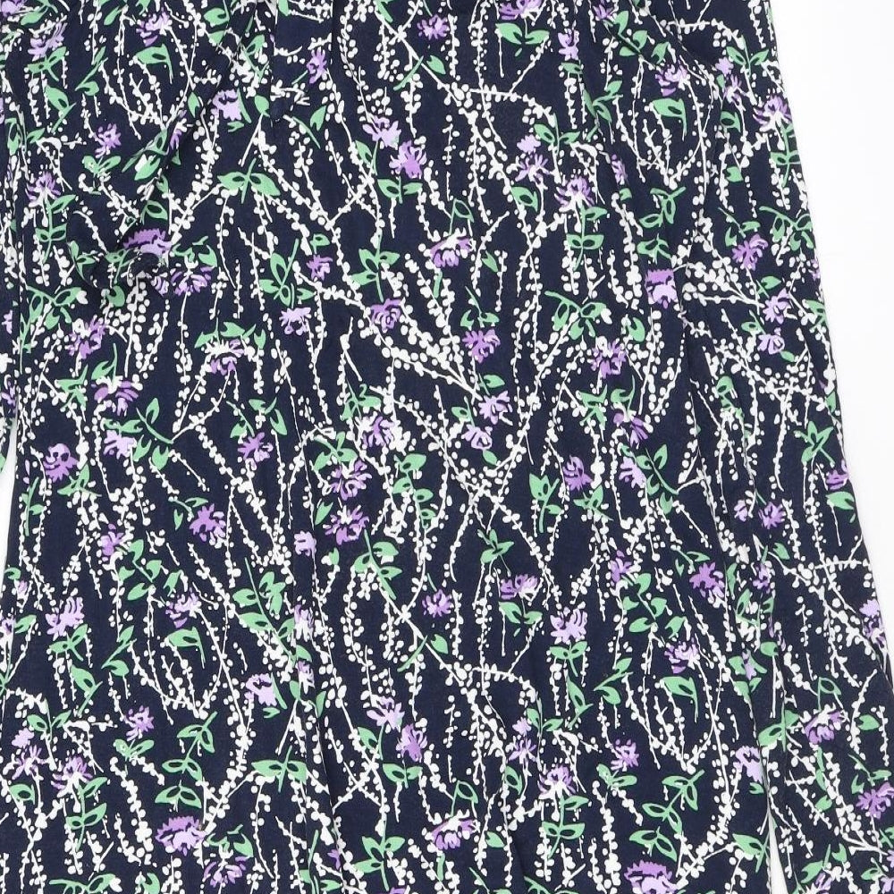 Marks and Spencer Womens Black Floral Viscose A-Line Size 10 Mock Neck Pullover