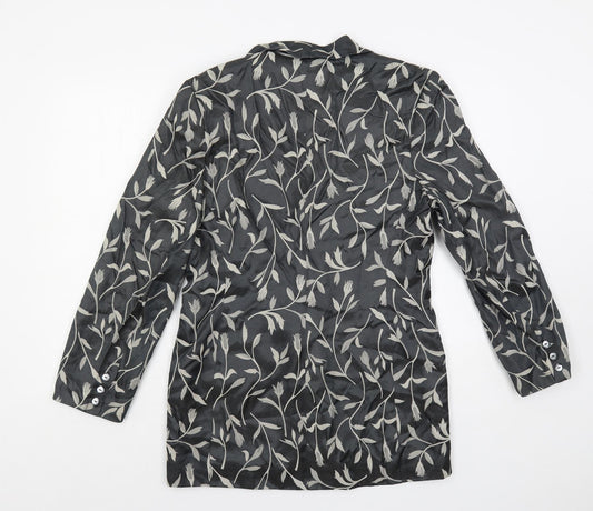 Affinity Womens Grey Floral Jacket Blazer Size 12 Button