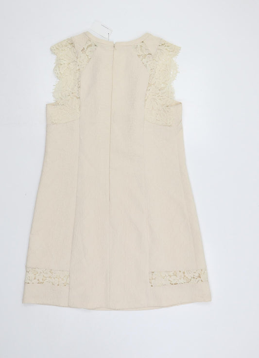 Horseware Womens Ivory Polyester Shift Size 14 Round Neck Zip - Lace Detail