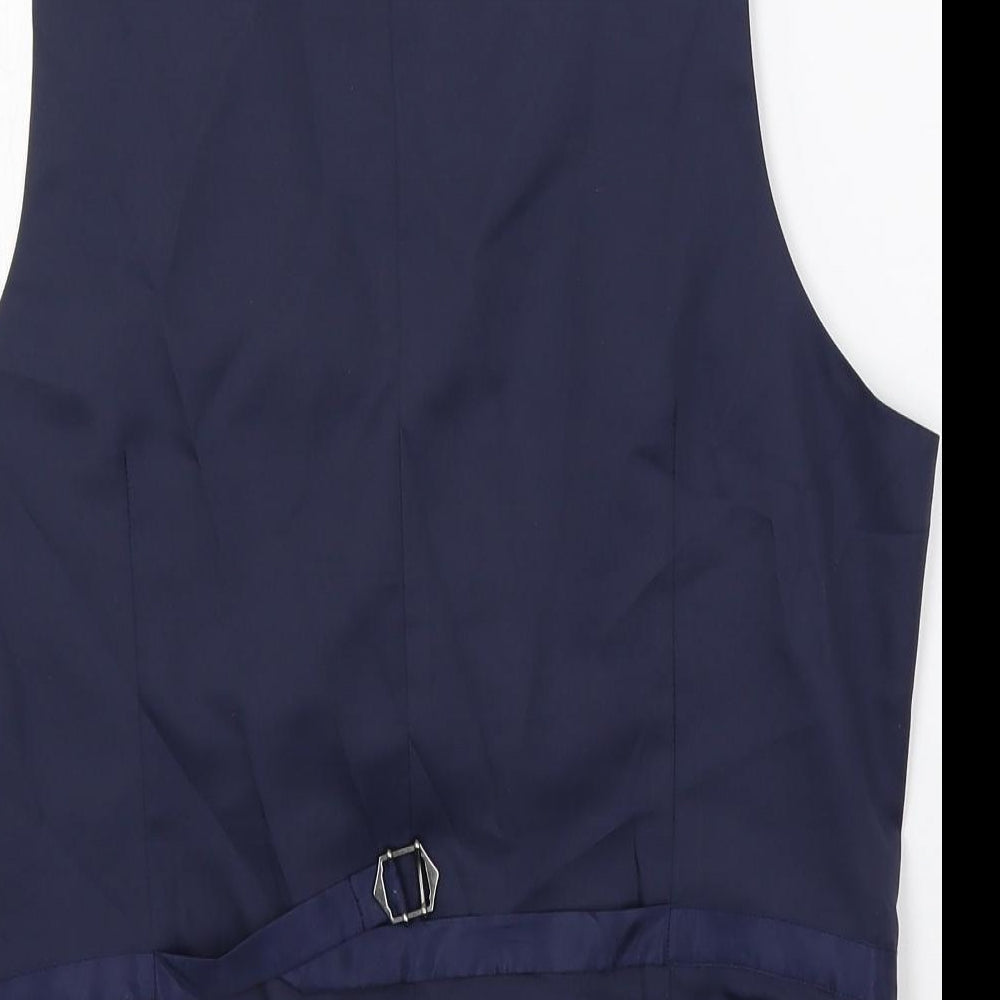 Marks and Spencer Mens Blue Plaid Polyester Jacket Suit Waistcoat Size 36 Regular