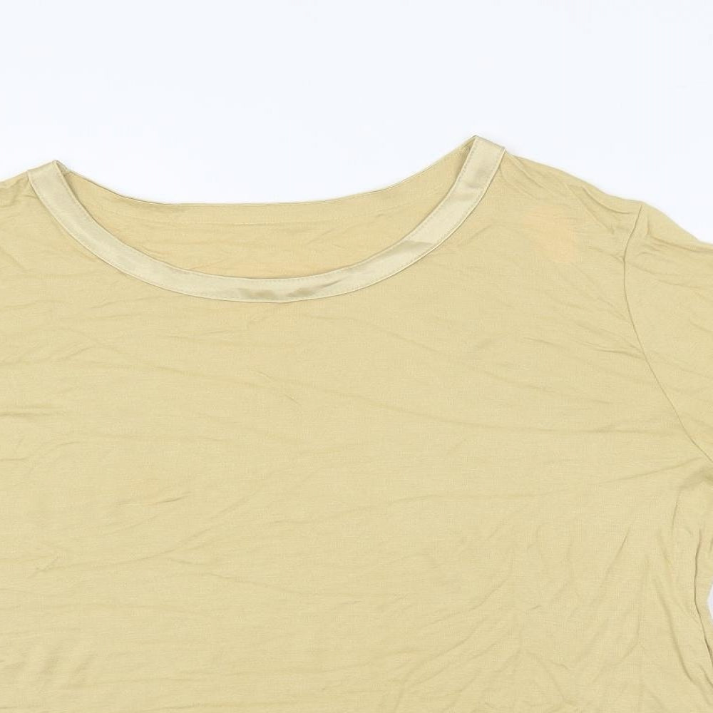 St Michael Womens Beige Viscose Basic T-Shirt Size 16 Boat Neck - Vintage