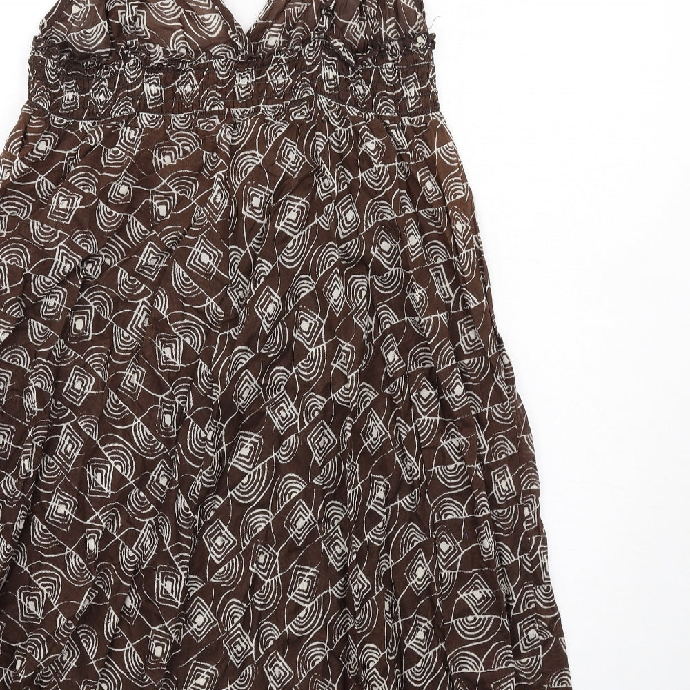 Red Herring Womens Brown Geometric Cotton Ball Gown Size 14 V-Neck Pullover