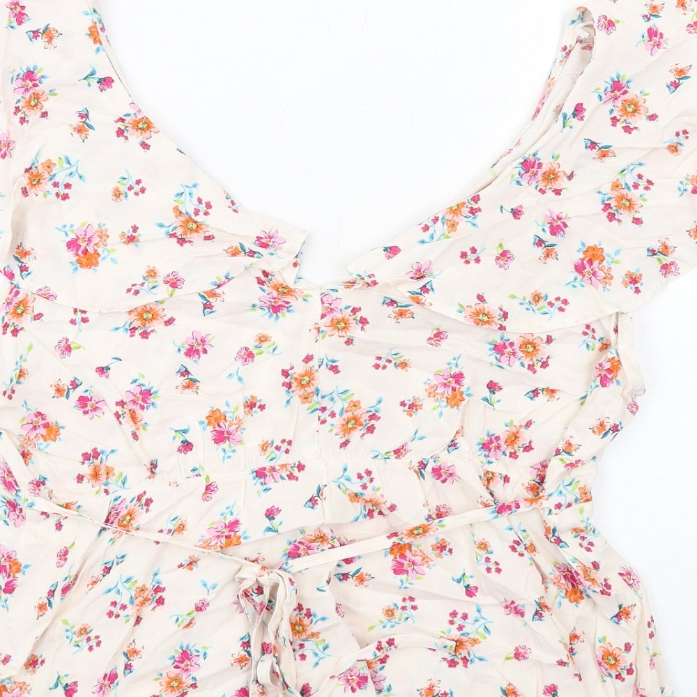 Nobody's Child Womens Pink Floral Viscose Basic Blouse Size 14 V-Neck