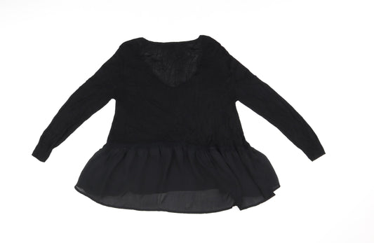 French Connection Womens Black Polyester Basic T-Shirt Size S V-Neck