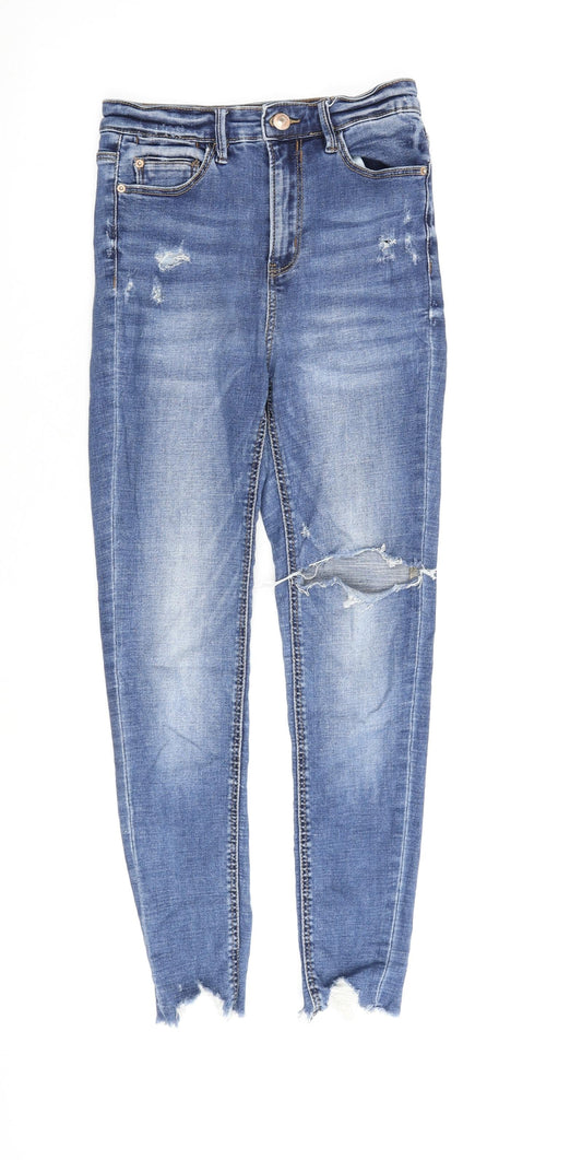 Stradivarius Womens Blue Cotton Skinny Jeans Size 8 L26 in Regular Zip