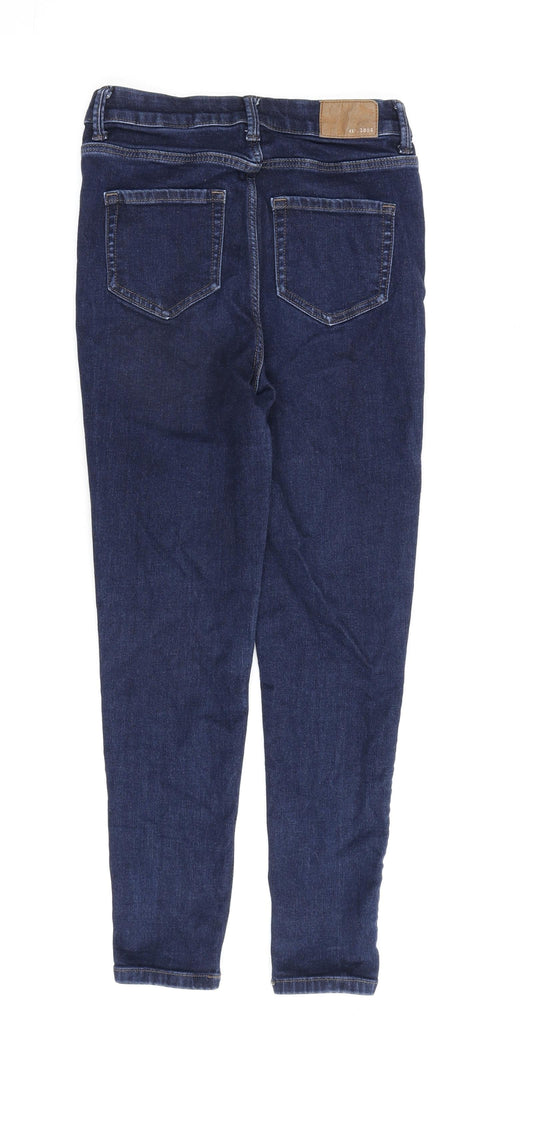 Marks and Spencer Womens Blue Cotton Skinny Jeans Size 8 L25 in Regular Zip