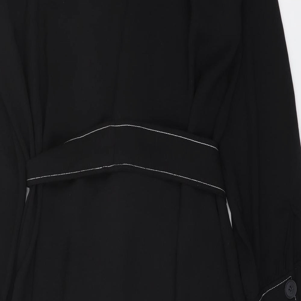 Brand and care label for Red Herring women’s black polyester shirt dress, size UK 8, v-neck button