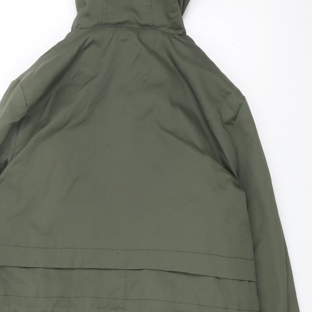 Brand and care label for ASOS women’s green parka coat, size UK 8, zip