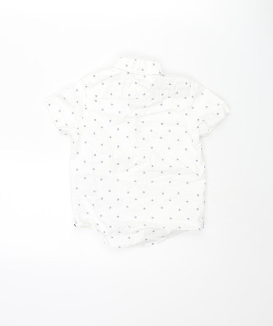 NEXT Boys White Geometric Cotton Basic Button-Up Size 4 Years Collared Button - Skull Pattern