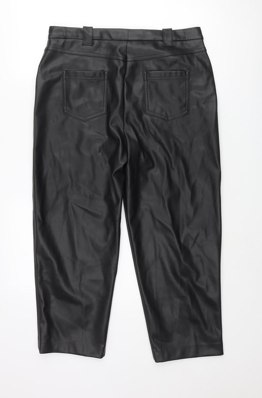 Marks and Spencer Womens Black Polyester Trousers Size 16 L24 in Regular Zip