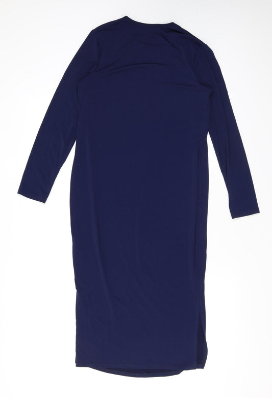 Flounce Womens Blue Viscose A-Line Size 14 Round Neck Pullover