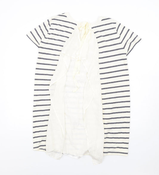 Clu Womens Ivory Striped Cotton T-Shirt Dress Size M Round Neck Pullover