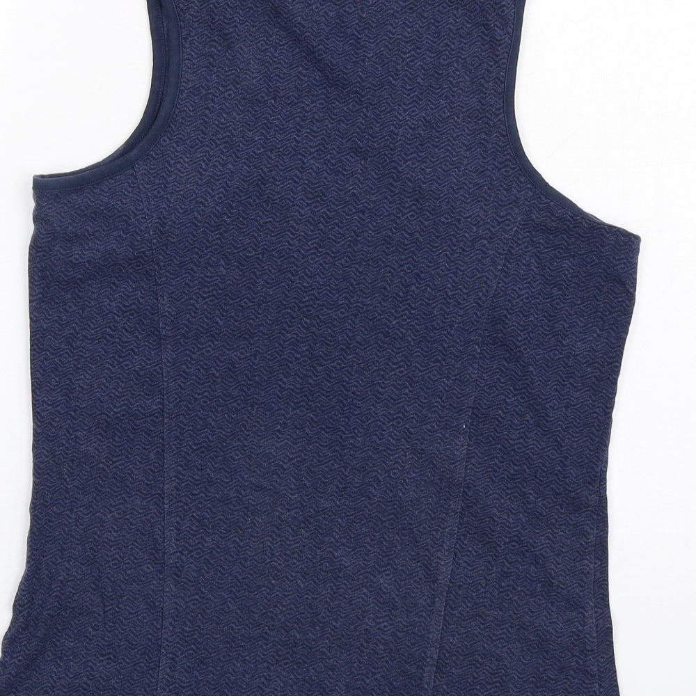 Brand and care label for ESPRIT women’s blue cotton basic tank, size XS, round neck