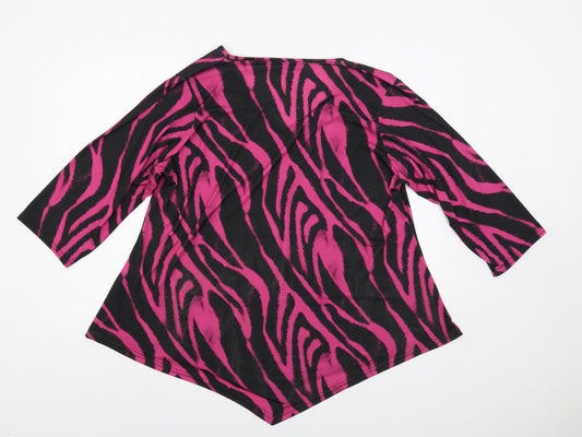 BASSINI Womens Pink Animal Print Polyester Basic Blouse Size 20 V-Neck