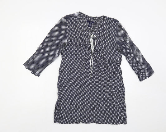 Gap Womens Blue Geometric Cotton Tunic Blouse Size XS V-Neck
