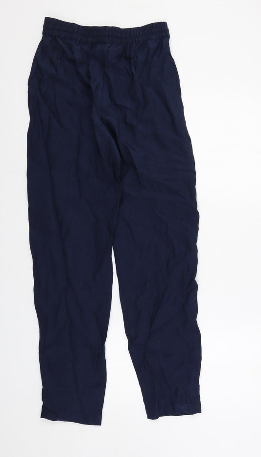 Marks and Spencer Womens Blue Lyocell Trousers Size 8 L29 in Regular Drawstring - Elastic Waist