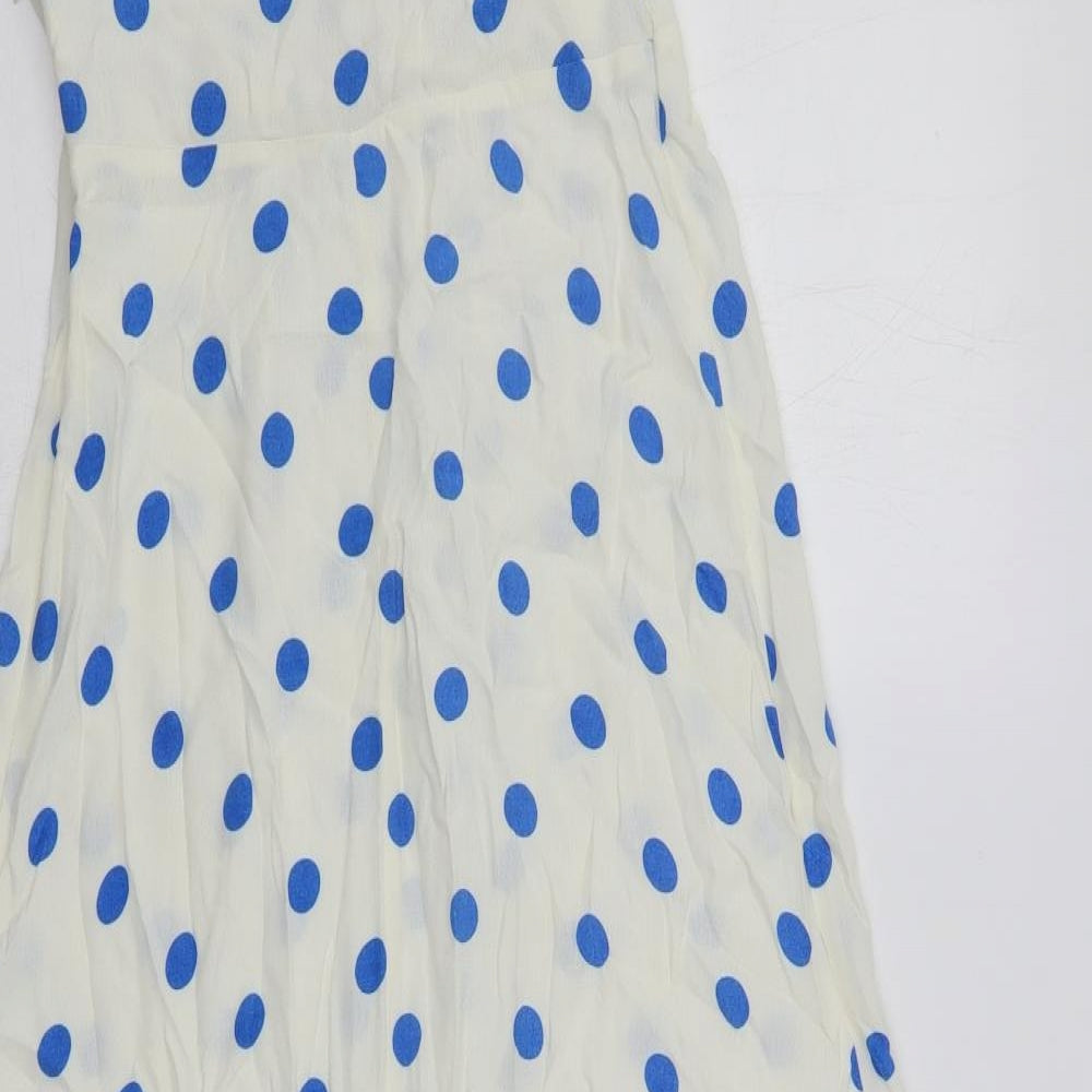 Marks and Spencer Womens White Polka Dot Viscose Maxi Size 8 Round Neck Zip