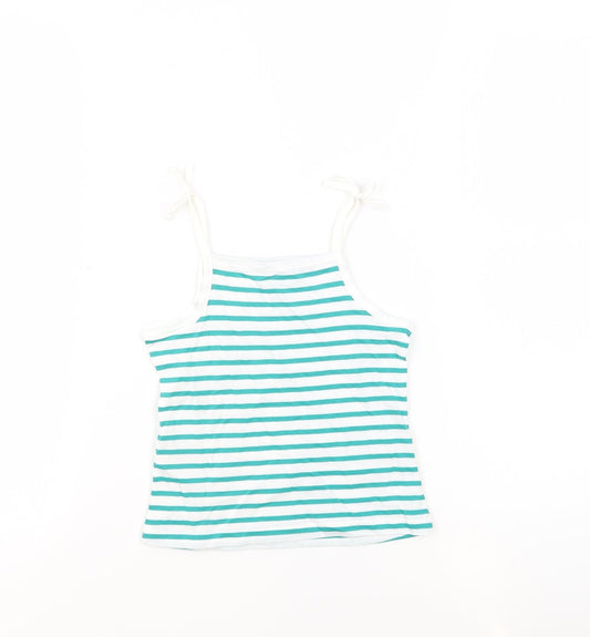 Marks and Spencer Girls White Striped 100% Cotton Basic Tank Size 3-4 Years Square Neck Pullover - Embroidered Heart