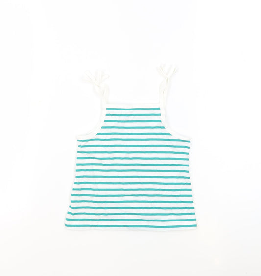 Marks and Spencer Girls White Striped 100% Cotton Basic Tank Size 3-4 Years Square Neck Pullover - Embroidered Heart