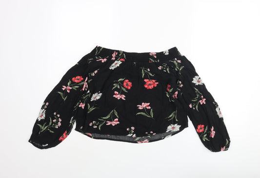 Hollister Womens Black Floral Viscose Basic Blouse Size XS Off the Shoulder