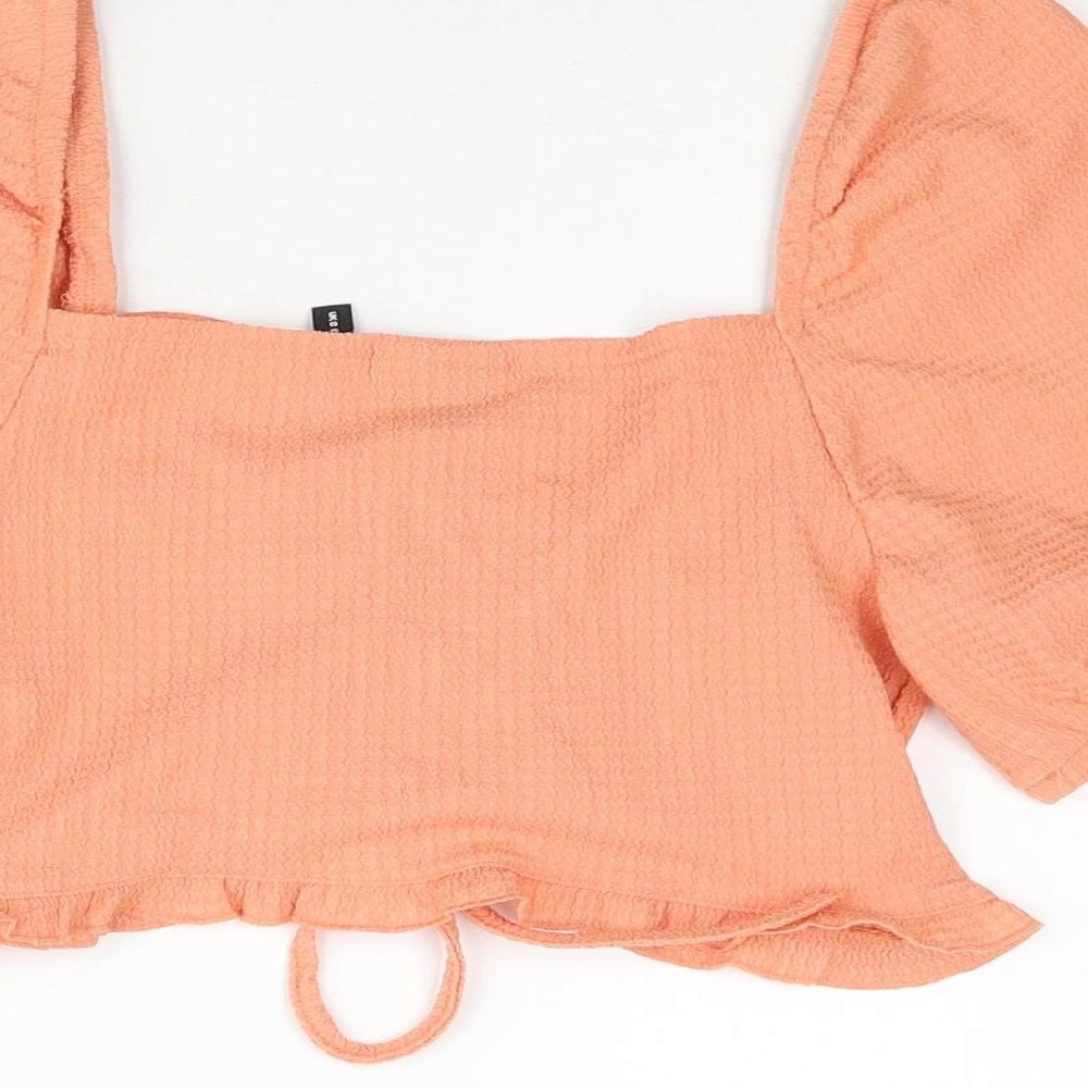 ASOS Womens Orange Polyester Cropped Blouse Size 8 Sweetheart - Frill Rouched Bow