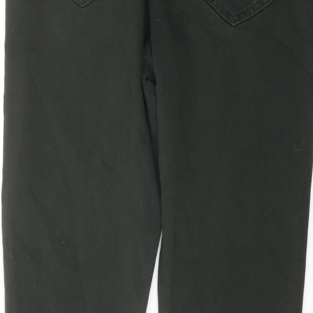Brand and care label for Denim & Co. women’s green cotton jegging jeans, size UK 16, 29-inch leg regular button