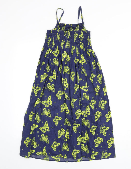 Indigo Girls Blue Geometric 100% Cotton A-Line Size 7 Years Square Neck Pullover - Butterfly Print