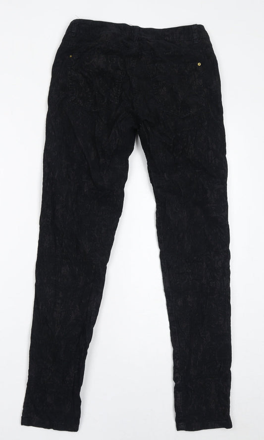 H&M Womens Black Paisley Cotton Trousers Size 8 L31 in Regular Zip