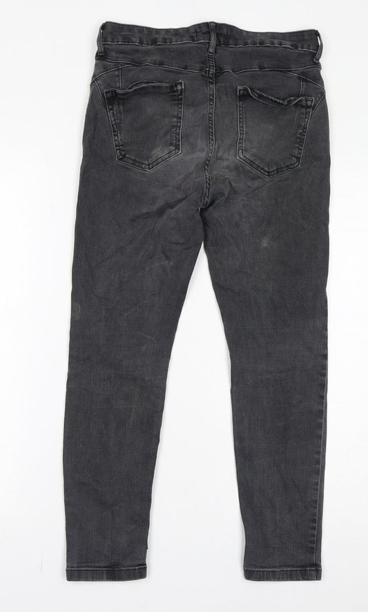 Marks and Spencer Womens Grey Cotton Skinny Jeans Size 12 L25 in Regular Zip