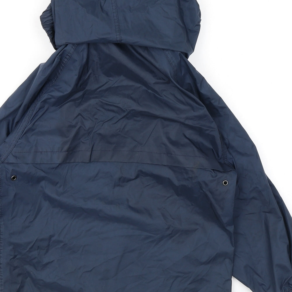 Brand and care label for John Lewis boys’ blue windbreaker jacket, size 5-6, years zip