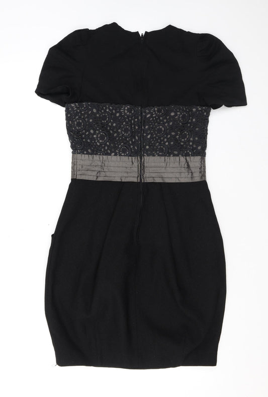 Jesire Womens Black Geometric Polyester Pencil Dress Size 6 Scoop Neck Zip