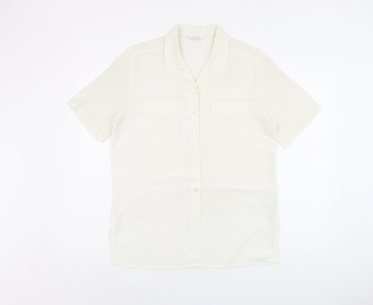 St Michael Womens White Polyester Basic Button-Up Size 10 Collared - Vintage