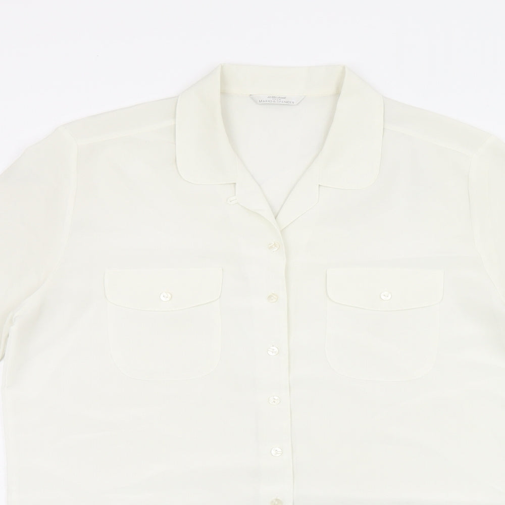 St Michael Womens White Polyester Basic Button-Up Size 10 Collared - Vintage