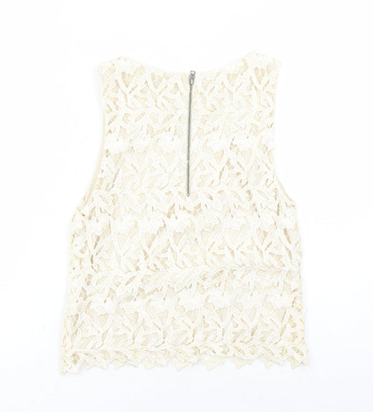 Alice + Olivia Womens Ivory Geometric Polyester Basic T-Shirt Size S Round Neck