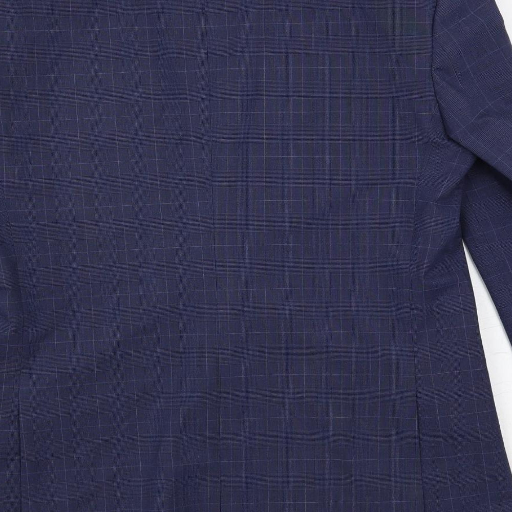 Marks and Spencer Mens Blue Plaid Polyester Jacket Suit Jacket Size 40 Regular