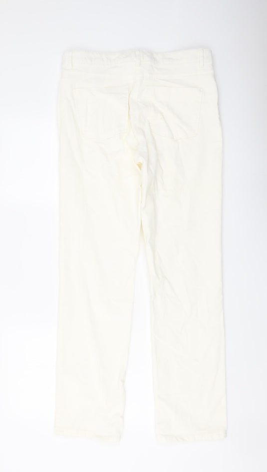 Marks and Spencer Womens Ivory Cotton Trousers Size 12 L30 in Regular Button