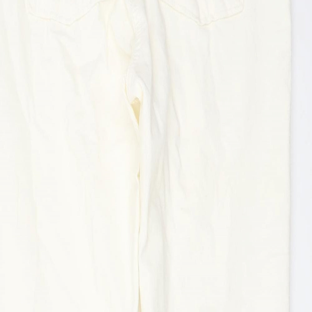 Marks and Spencer Womens Ivory Cotton Trousers Size 12 L30 in Regular Button