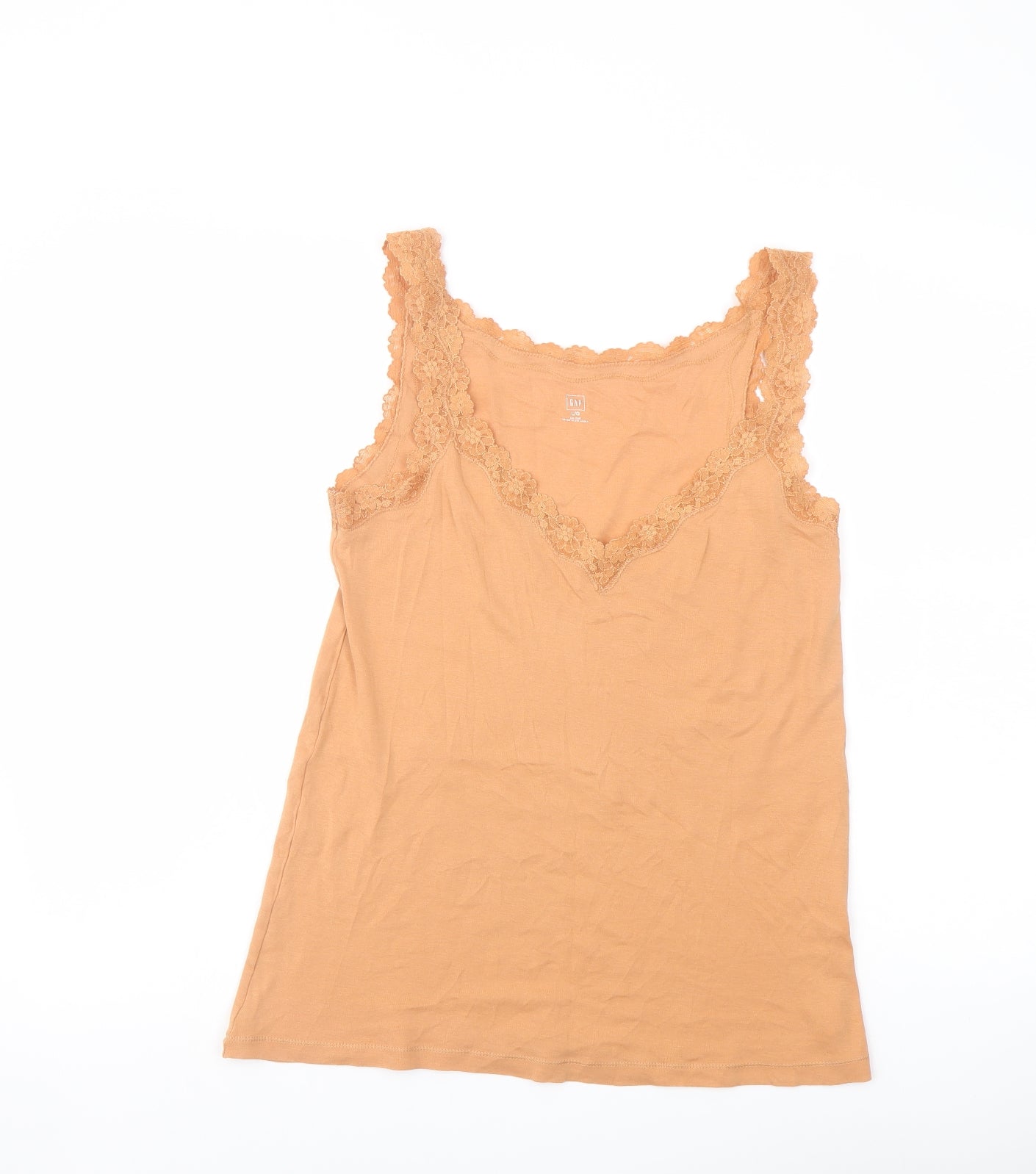Gap Womens Orange Cotton Basic T-Shirt Size L V-Neck