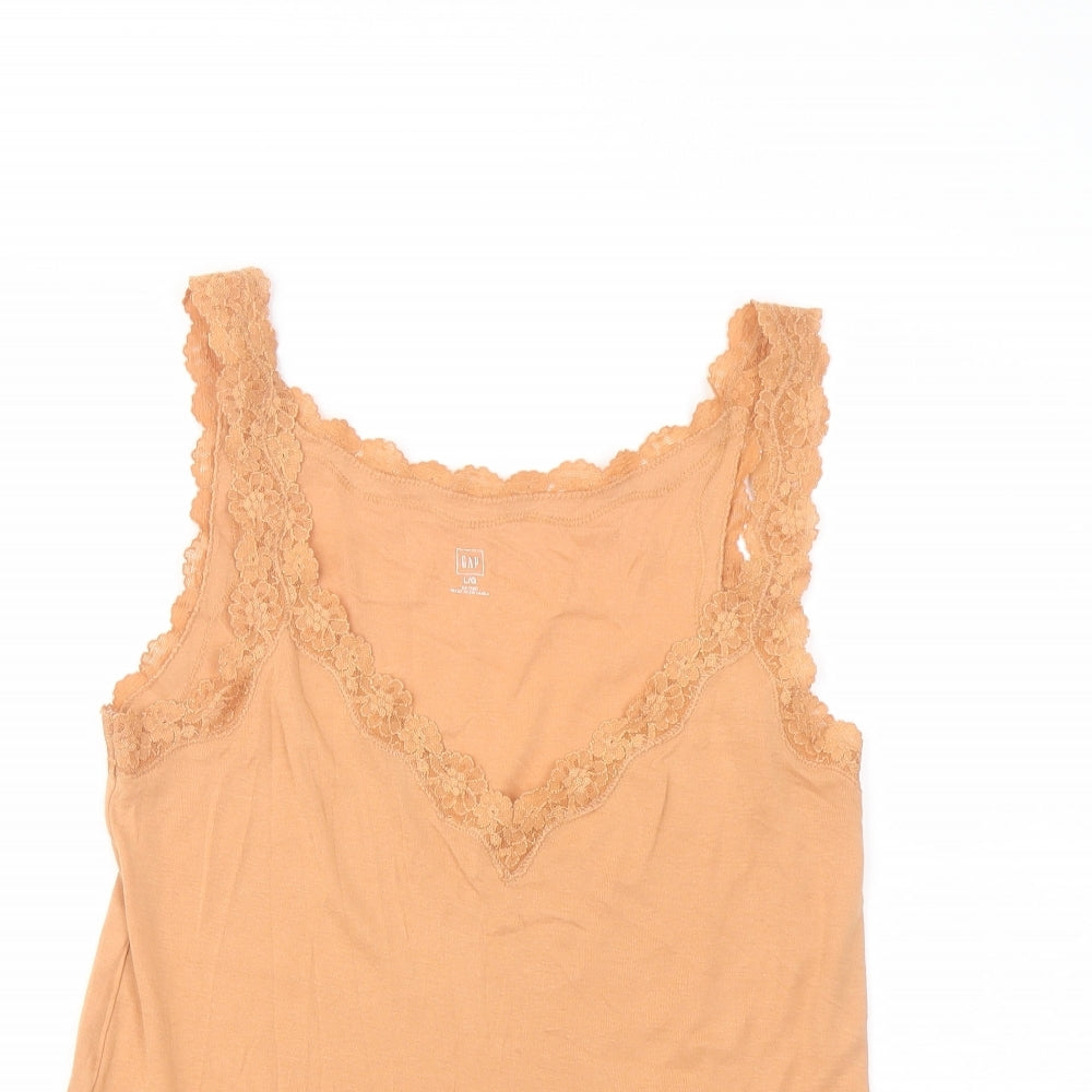 Gap Womens Orange Cotton Basic T-Shirt Size L V-Neck