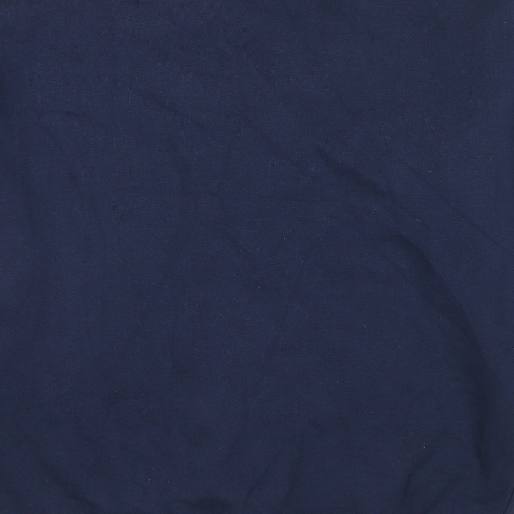 Brand and care label for Ellesse women’s blue cotton pullover sweatshirt, size XL, pullover