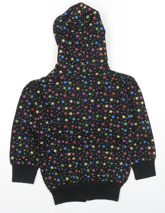 Bubble Girls Black Geometric Cotton Full Zip Hoodie Size 4 Years Zip - Stars