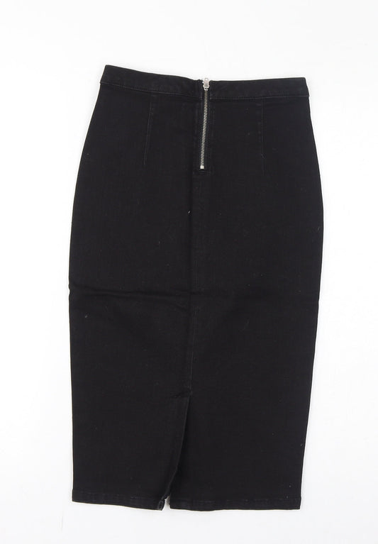 Topshop Womens Black Cotton Straight & Pencil Skirt Size 6 Zip